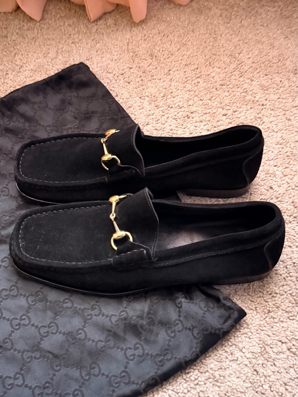 Gucci Black Suede Horsebit Slip-On Loafers